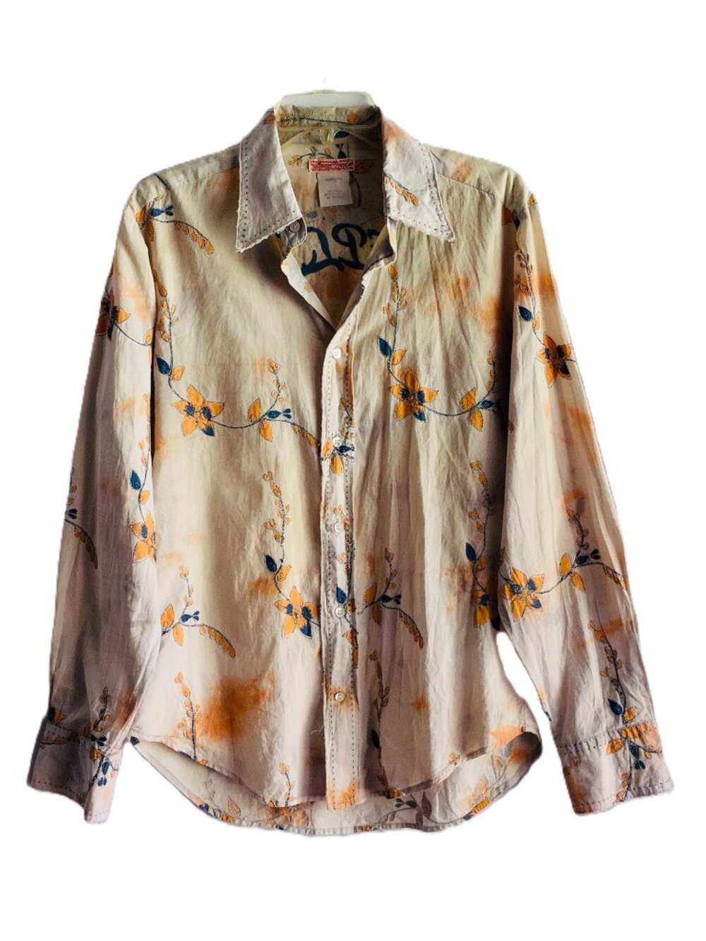 Vintage Replay Men Shirt embroidery floral - Large - made in India